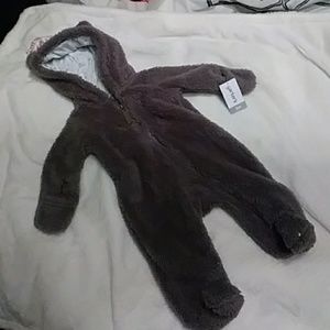 Fleece grey zip up with bear ears on hood.